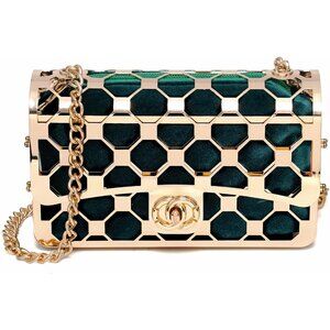 ⚡ Women's Green Evening Elegant Exquisite Metal Hollow Clutch Crossbody Handbag